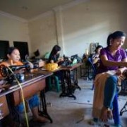 Seamstresses working for a small garment-making business in Indonesia