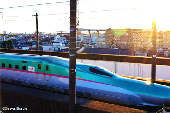 The Tohoku Shinkansen passing over the Omiya urban area.