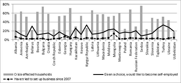 Figure 1: Effect of financial crisis on households and response to self-employment question, 2010